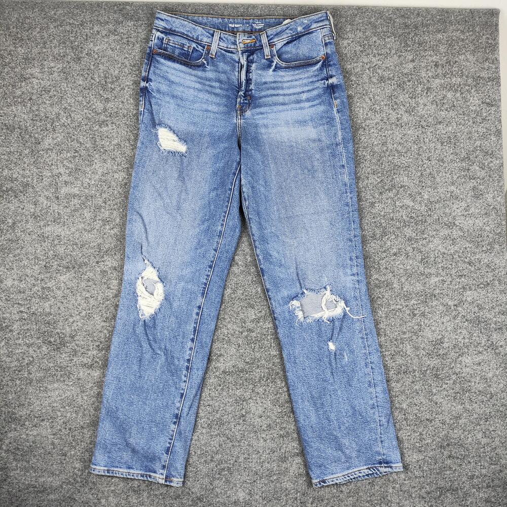 Old Navy O.G. Loose Jeans Womens 12 Light Wash Blue High Rise Distressed Denim